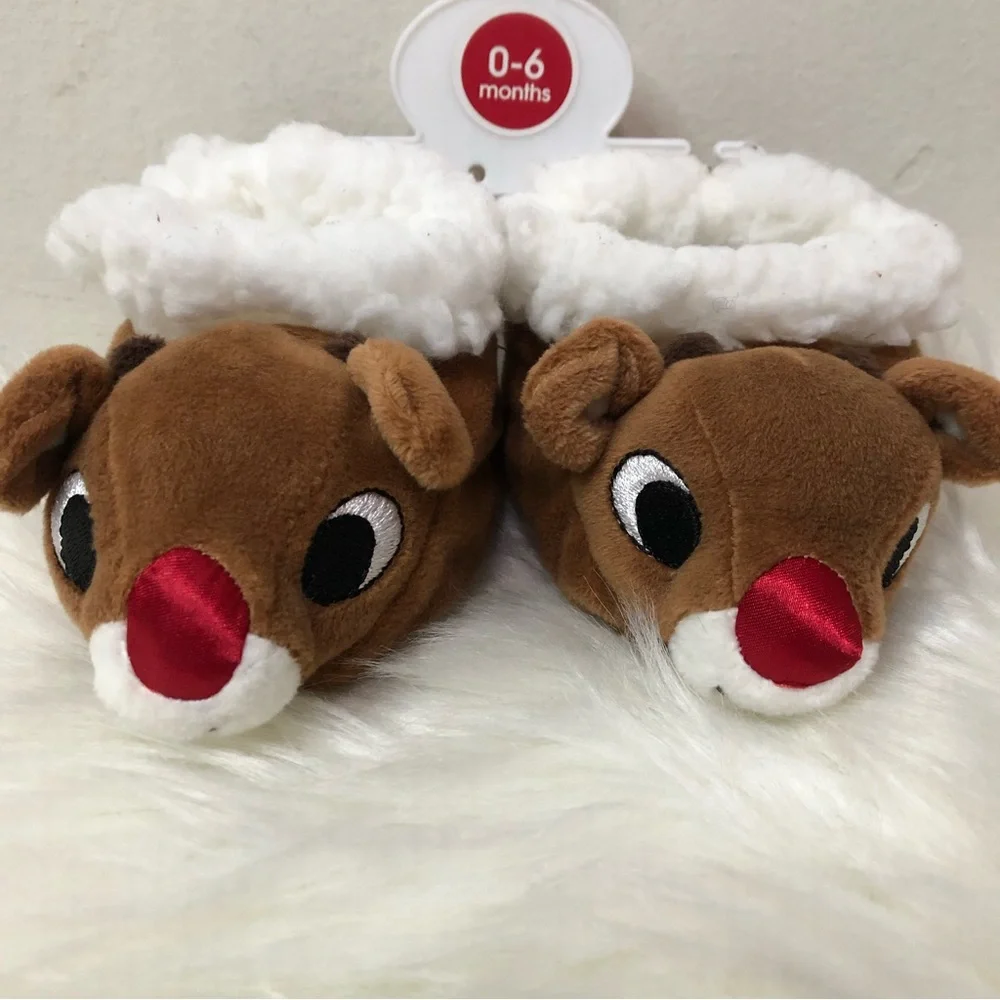 NWT RUDOLPH The Red Nosed Reindeer slippers Sz 0-6 Months